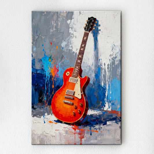 art canvas painting showing a colorful electric guitar
