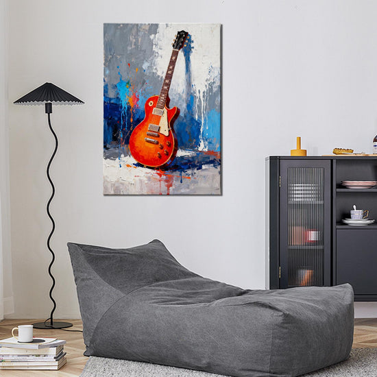 wall art canvas painting showing a colorful electric guitar