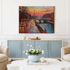 a wall art painting depicting the beautiful sunset scenery of the Seine River in Paris hangs on the wall of the living room