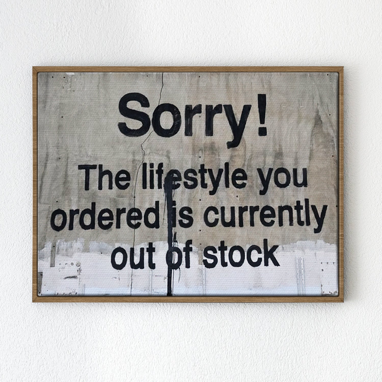 light oak color frame banksys statement canvas print 