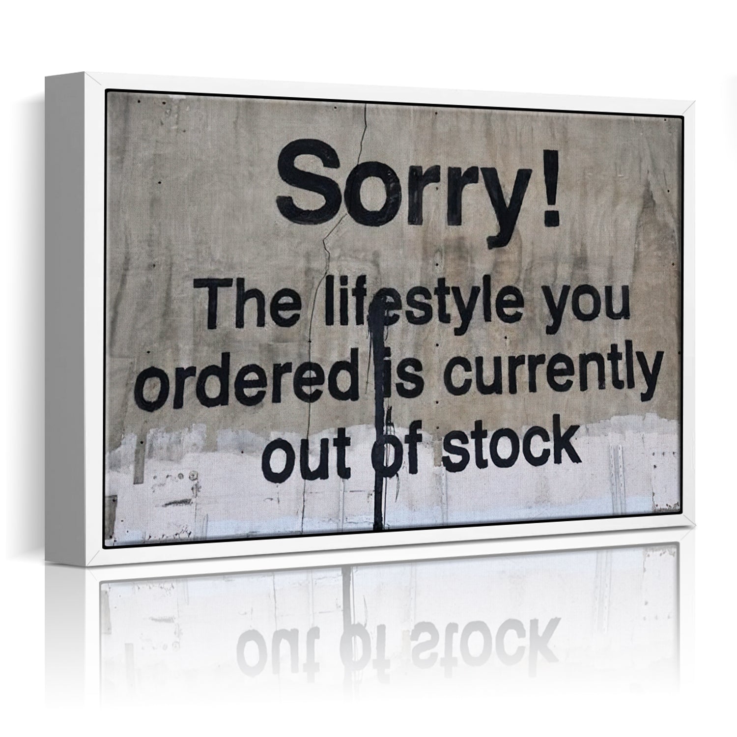 white frame banksys statement canvas print