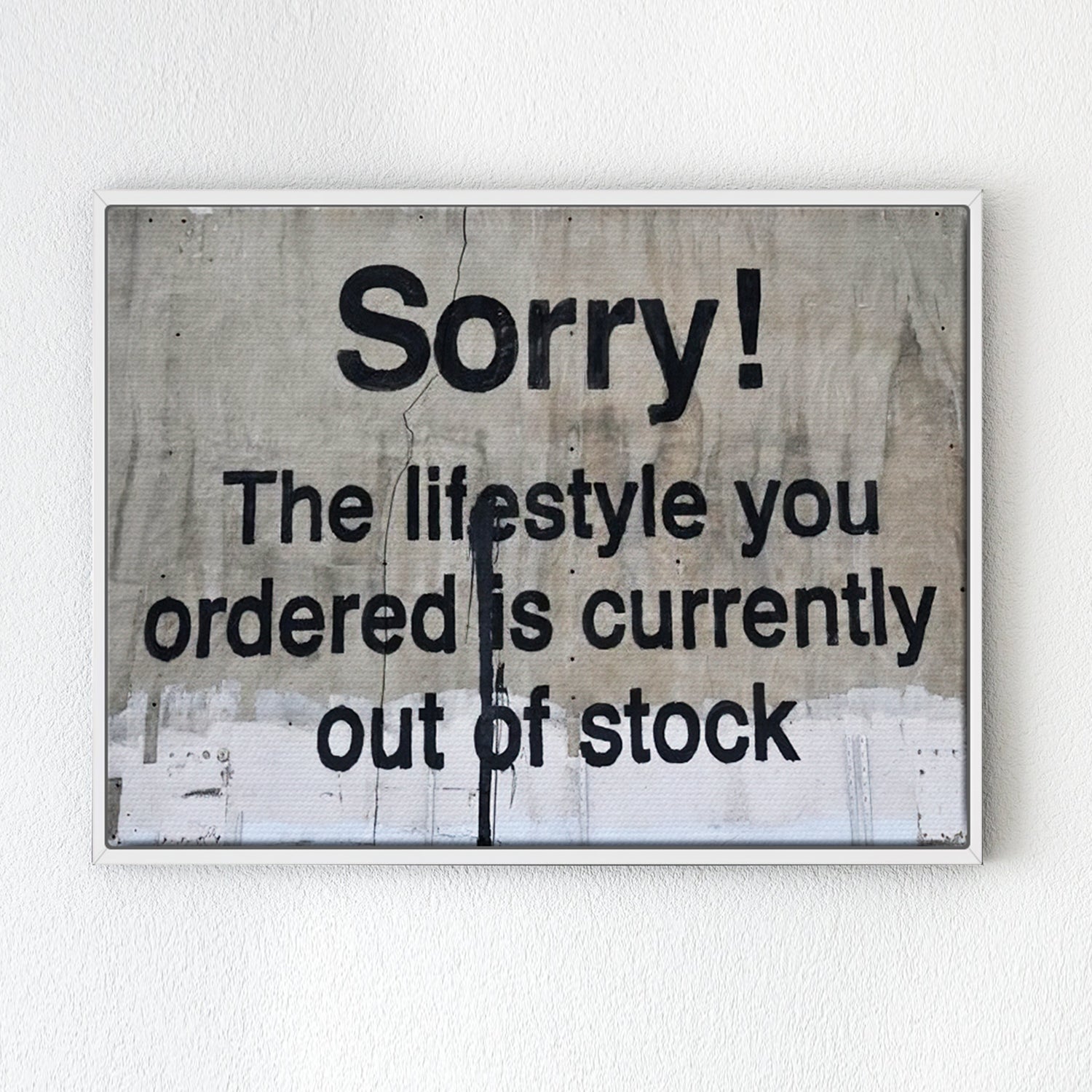white frame banksys statement canvas print