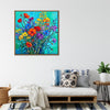 light oak color frame wall art canvas painting depicts a gorgeous and colorful bouquet of flowers.