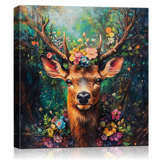 deer in flowers wall art decor canvas