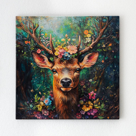 deer in flowers wall art decor painting