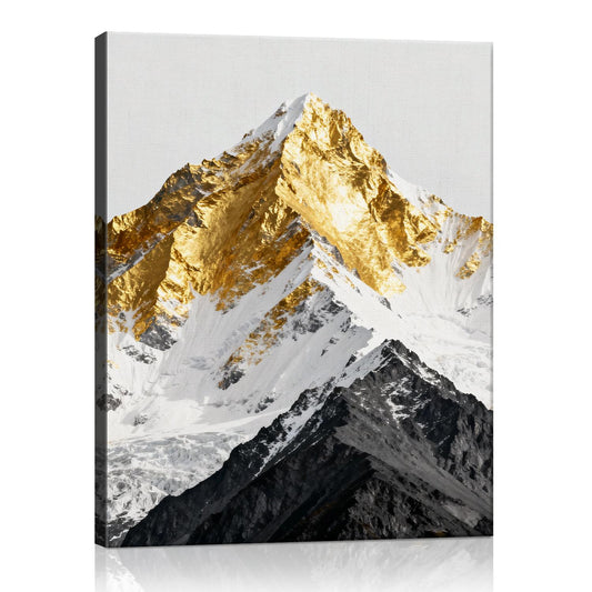 wall art canvas shows a snowy mountain with its summit covered in gold