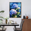 light oak frame hydrangea wall art canvas next the dining table