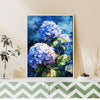 a white frame hydrangea wall art painting  on the table
