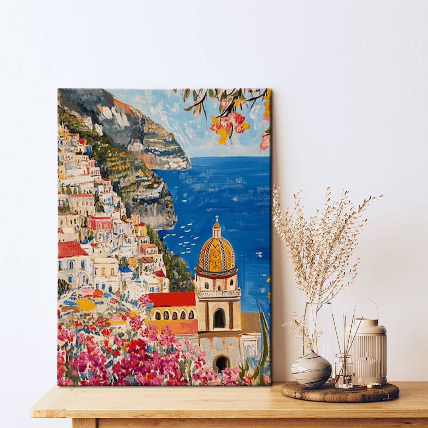 seaside town scenery wall art painting on the table