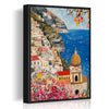 black frame seaside town scenery wall art canvas