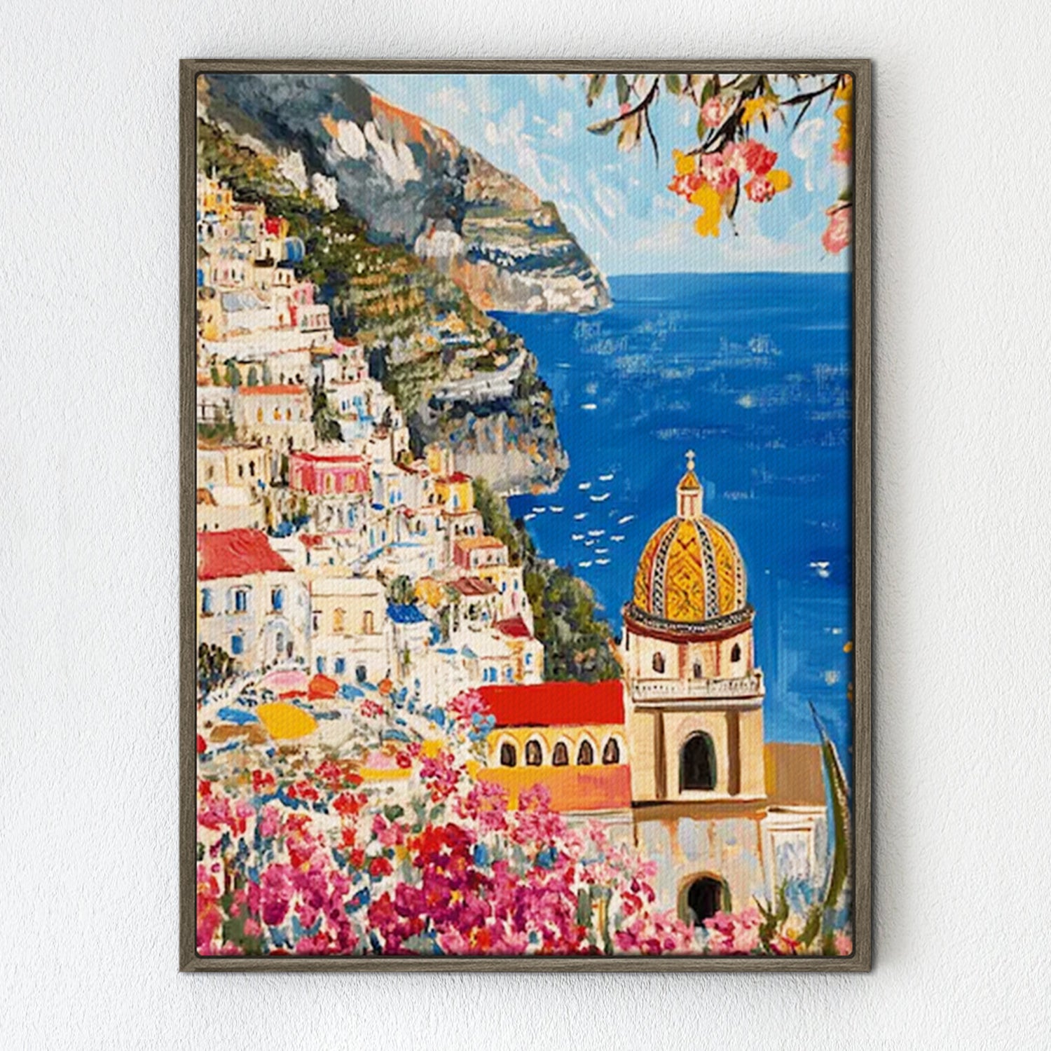 coffee frame seaside town scenery wall art canvas