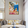 gold frame seaside town scenery wall art painting in the living room