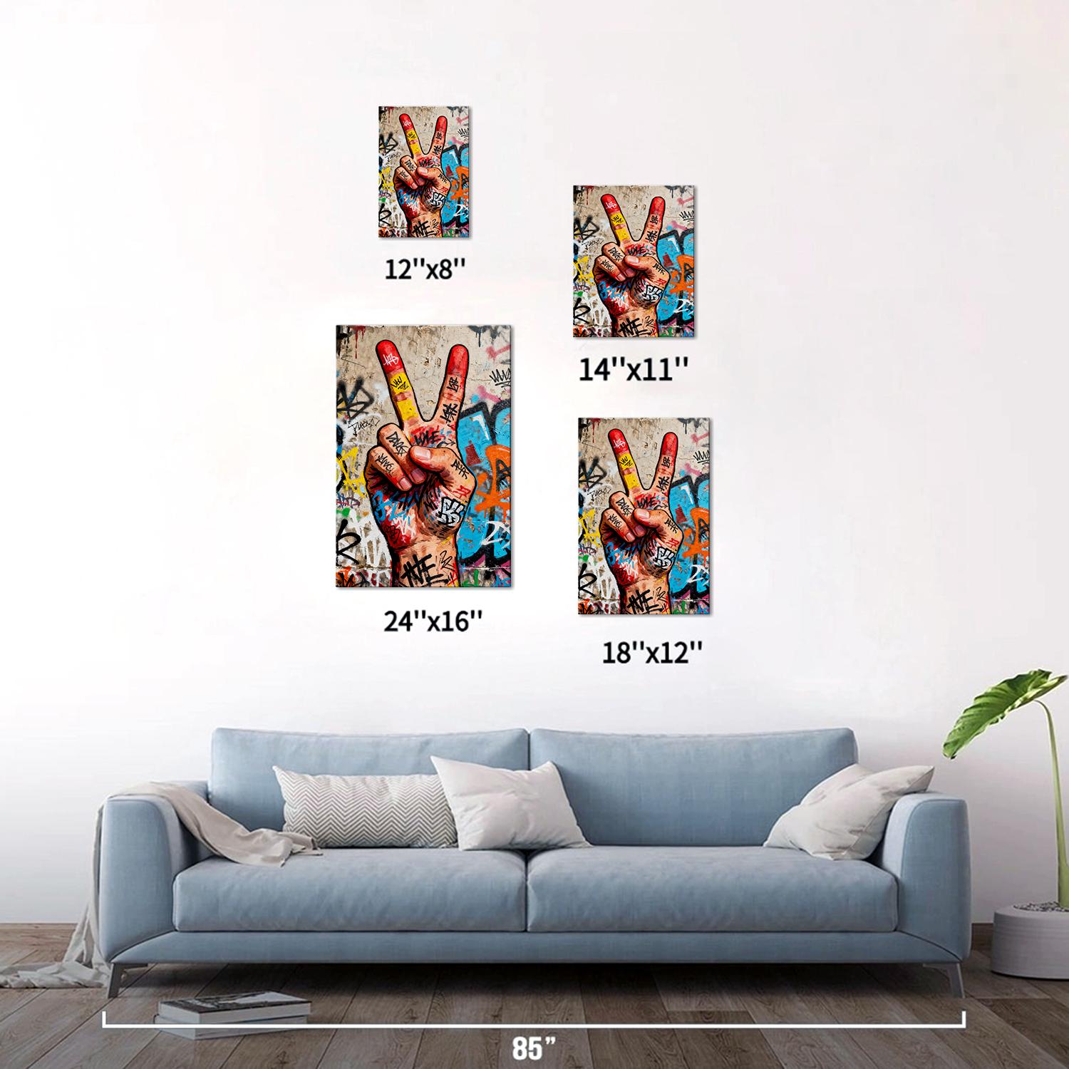 different size wall art painting victory gesture
