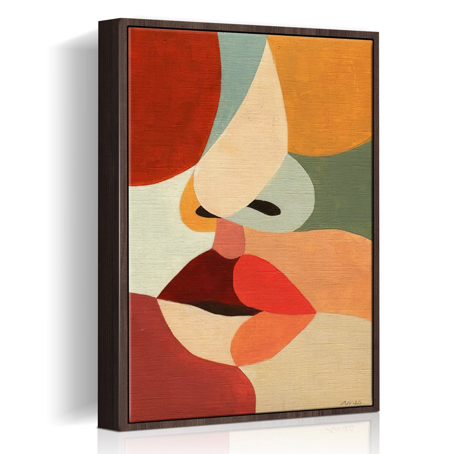 wall art canvas,abstract human face painting, brown frame