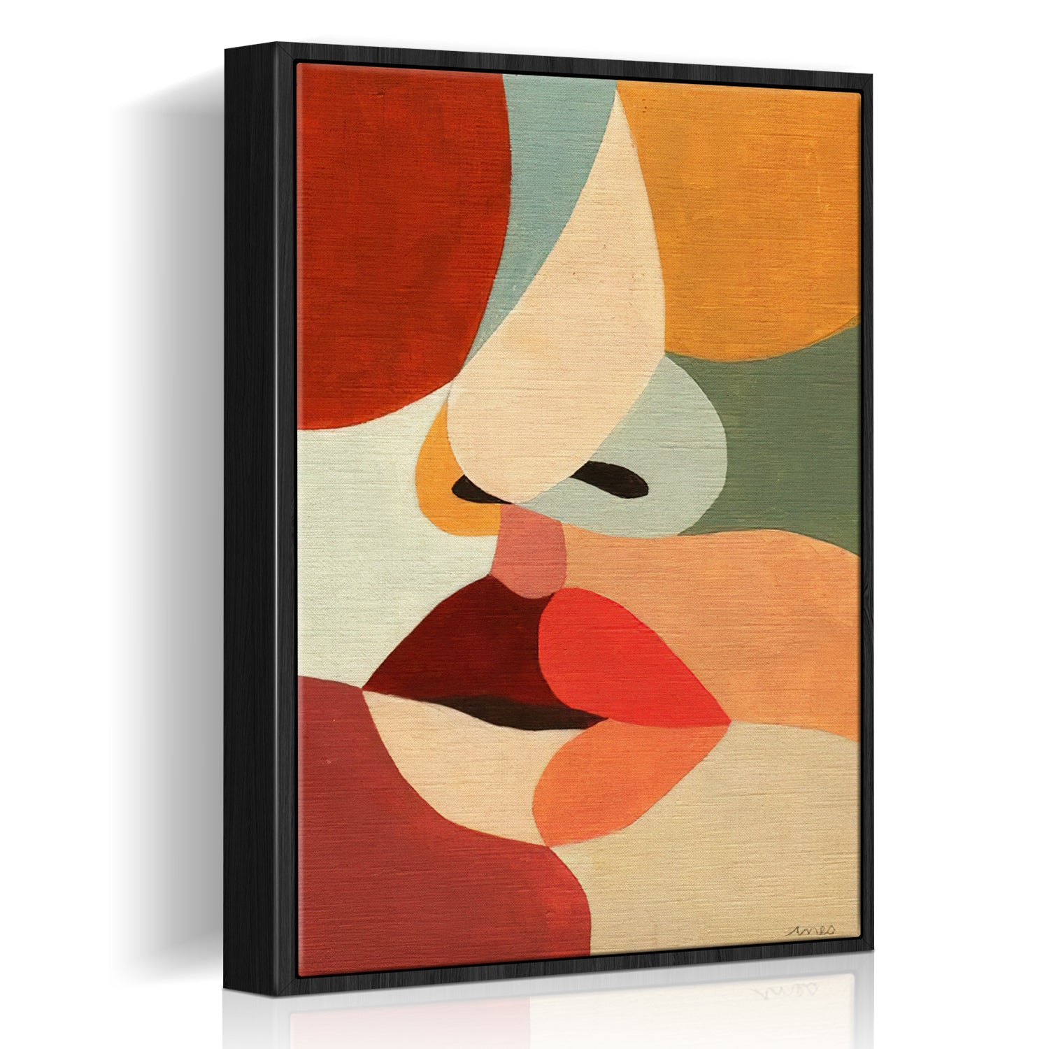 wall art abstract woman face painting black frame
