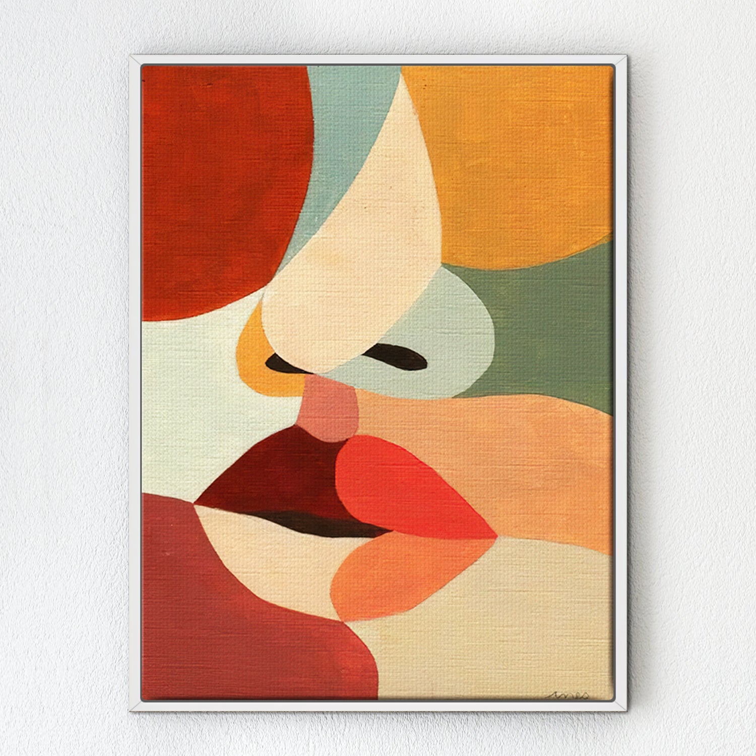 wall art canvas,abstract woman face painting, white frame