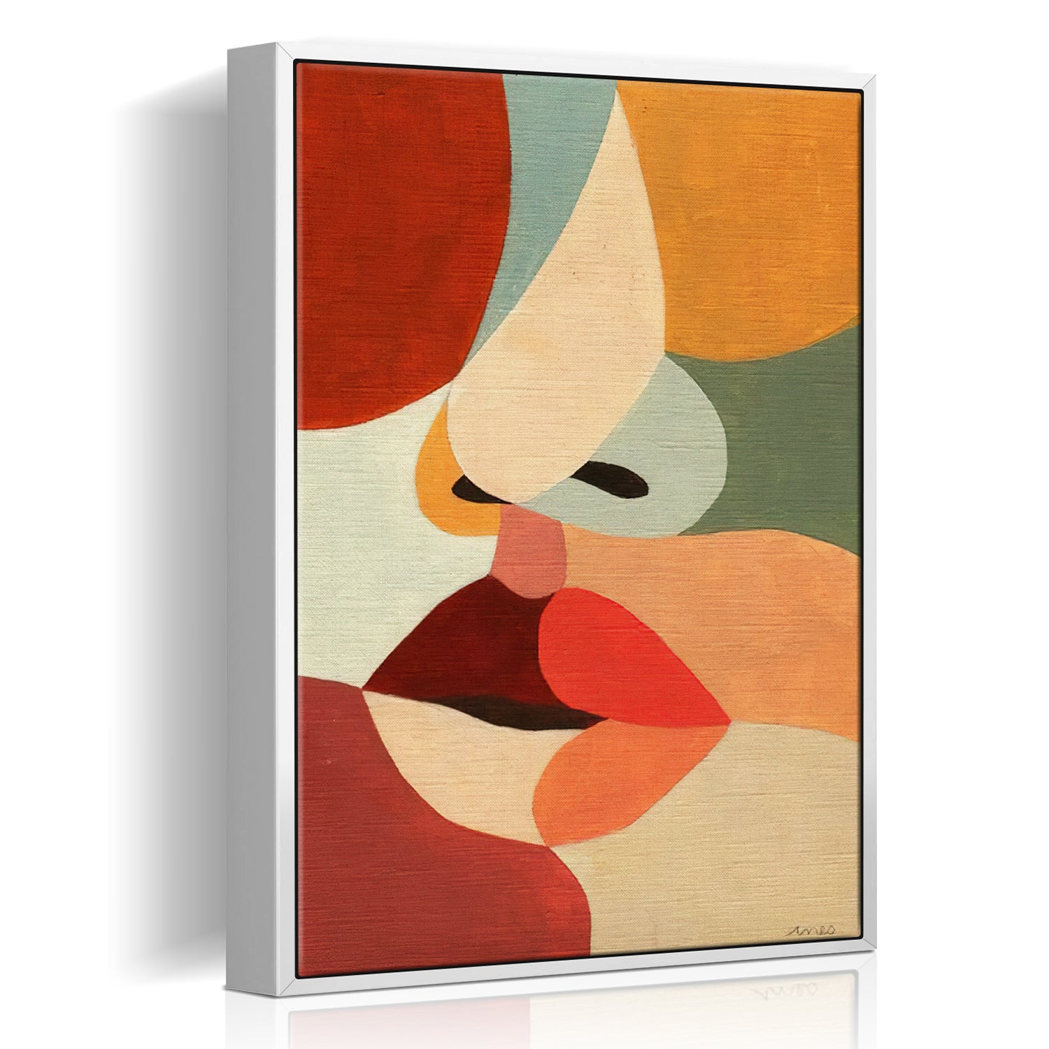 wall art canvas,abstract woman face painting, white frame