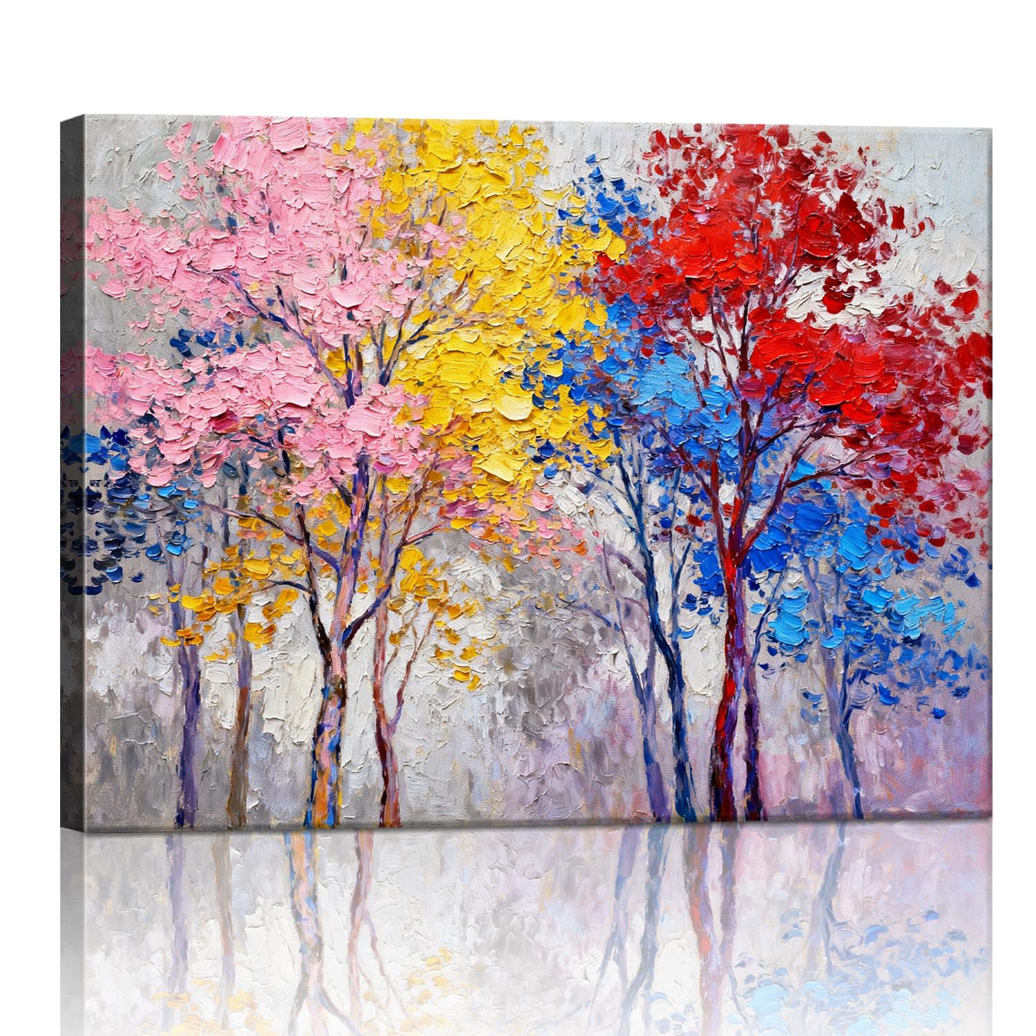 wall art painting depicting colorful forest