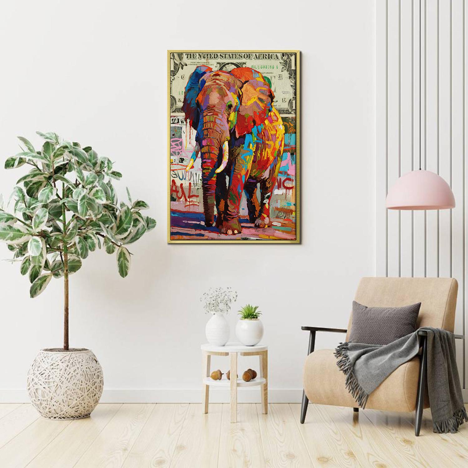 gold frame wall art canvas graffiti art elephant hang on the wall