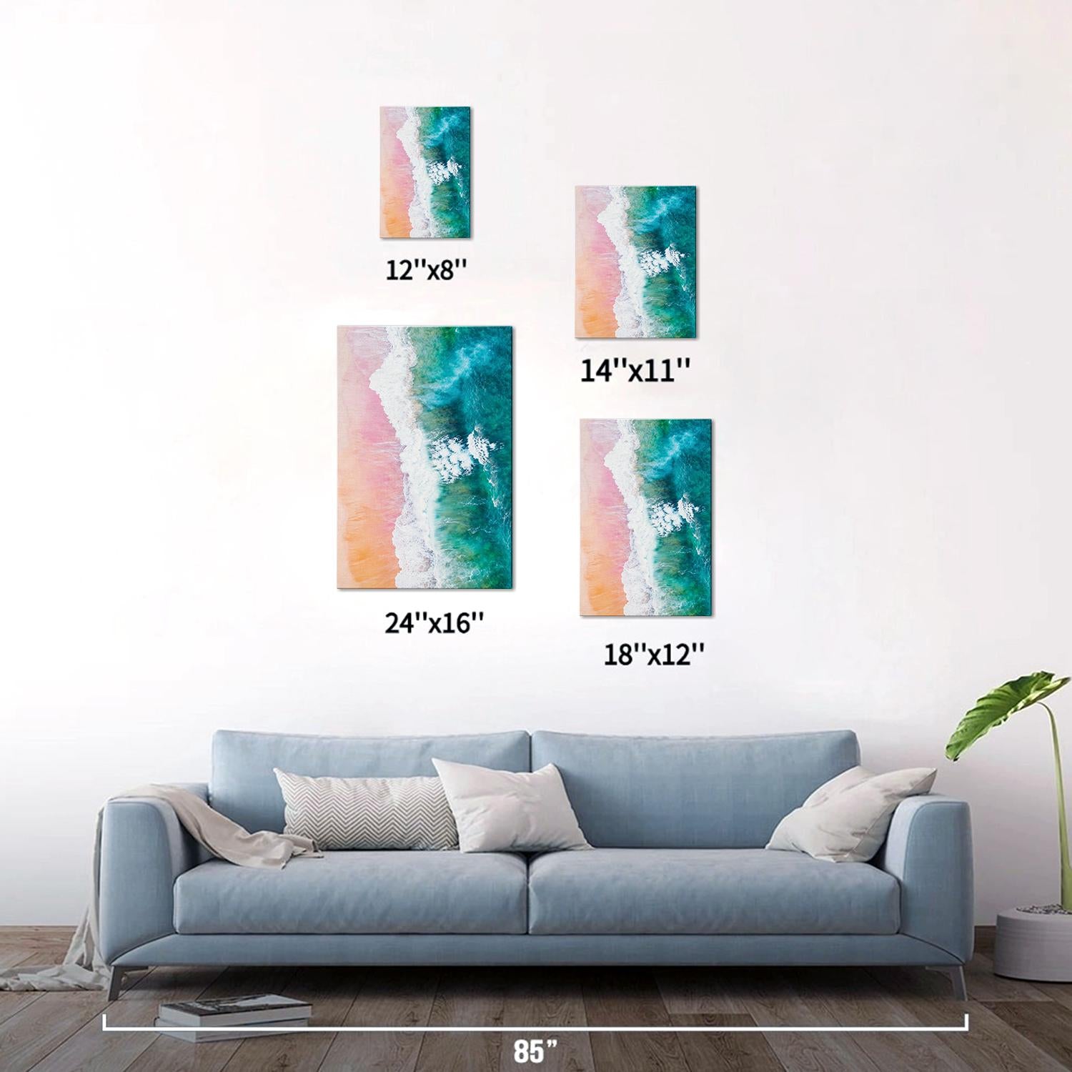 different size wall art canvas depicts pink beach
