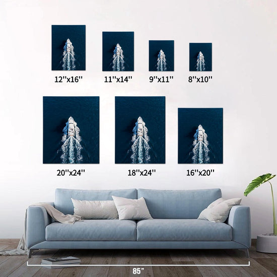 different size wall art canvas depicts a white yacht sails on the deep blue sea