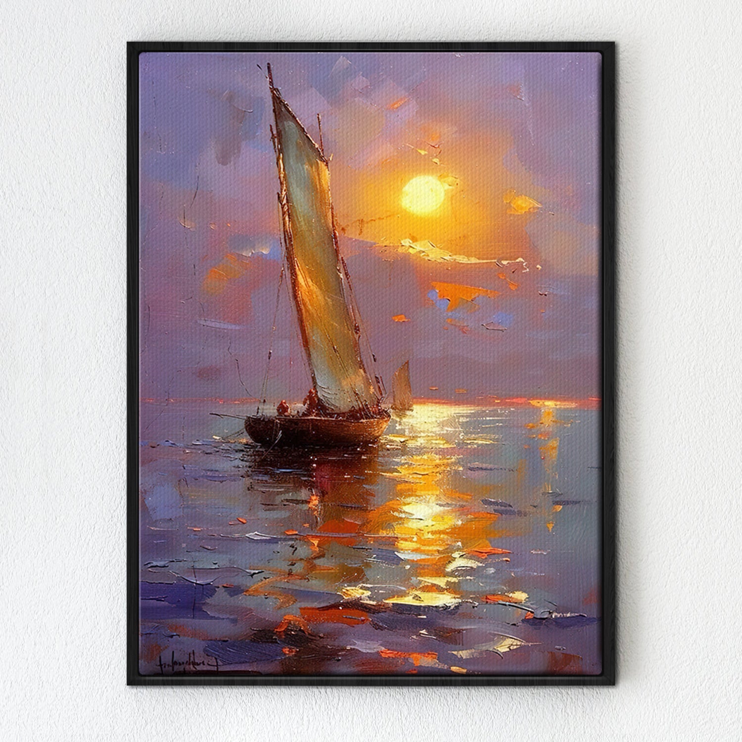 black frame sea sailing boat wall art painting