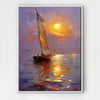 white frame art painting sailboat on the sea at sunset