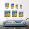different size wall art painting depicting a cliffside cottage by the sea