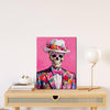 wall art canvas on the table depicts skeleton in a suit