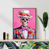 coffee frame wall art canvas depicts skeleton in a suit