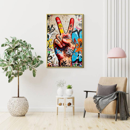 gold frame wall art painting victory gesture hang on the wall