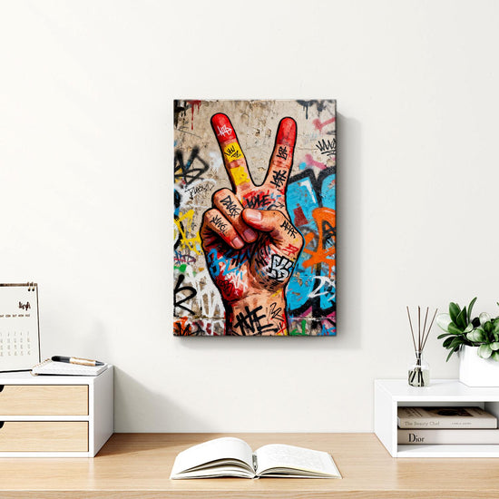 wall art painting victory gesture abve the table