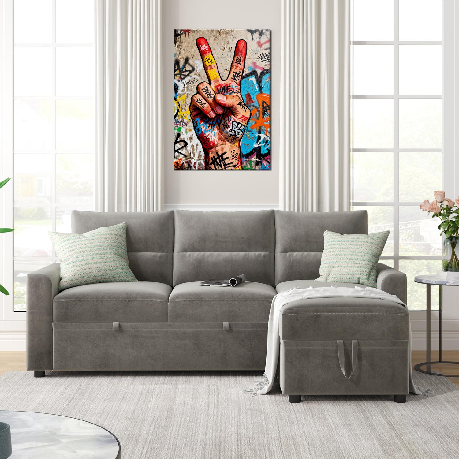 wall art painting victory gesture in the living room