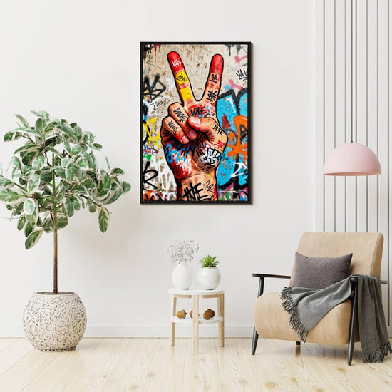 black frame wall art painting victory gesture hang on the wall